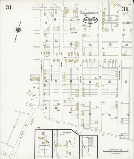 Sanborn Fire Insurance Map from Moundsville, Marshall County, West Virginia (1923), Sheet #0031 - Historic Sanborn Fire Insurance Map Print, vintage old map wall art, antique decor, genealogy gift, West Virginia West Virginia map