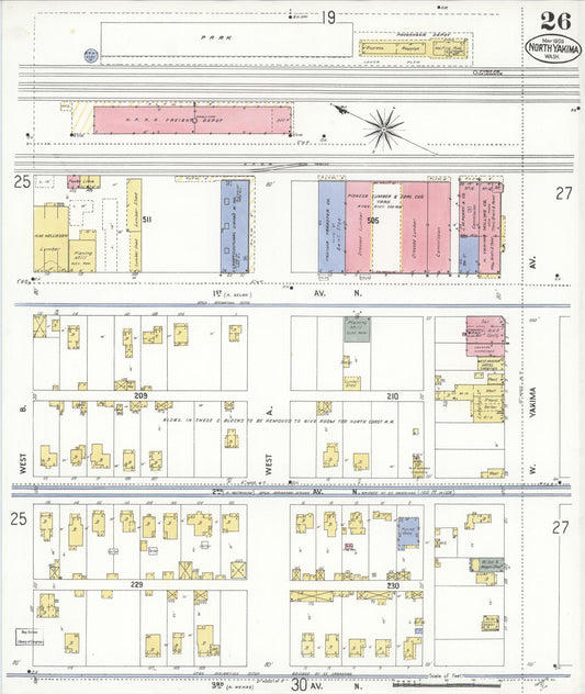 Sanborn Fire Insurance Map from North Yakima, Yakima County, Washington (1909), Sheet #0026 - Historic Sanborn Fire Insurance Map Print, vintage old map wall art, antique decor, genealogy gift, Washington Washington map