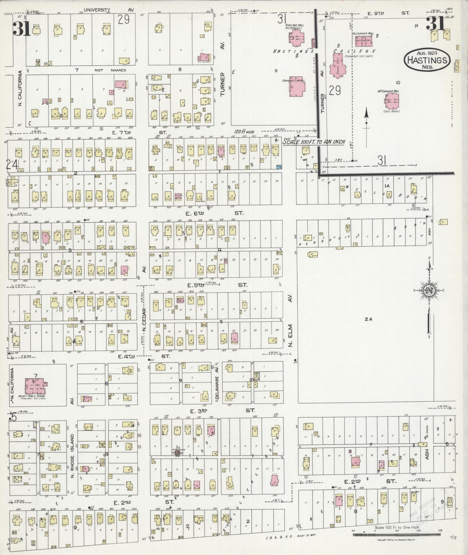 Sanborn Fire Insurance Map from Hastings, Adams County, Nebraska (1924), Sheet #0031 - Historic Sanborn Fire Insurance Map Print, vintage old map wall art, antique decor, genealogy gift, Nebraska Nebraska map