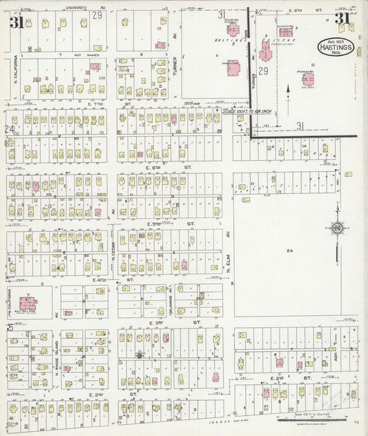 Sanborn Fire Insurance Map from Hastings, Adams County, Nebraska (1924), Sheet #0031 - Historic Sanborn Fire Insurance Map Print, vintage old map wall art, antique decor, genealogy gift, Nebraska Nebraska map