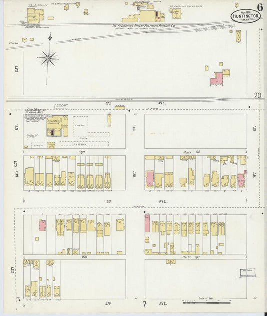 Sanborn Fire Insurance Map from Huntington, Cabell County, West Virginia (1898), Sheet #0006 - Historic Sanborn Fire Insurance Map Print, vintage old map wall art, antique decor, genealogy gift, West Virginia West Virginia map