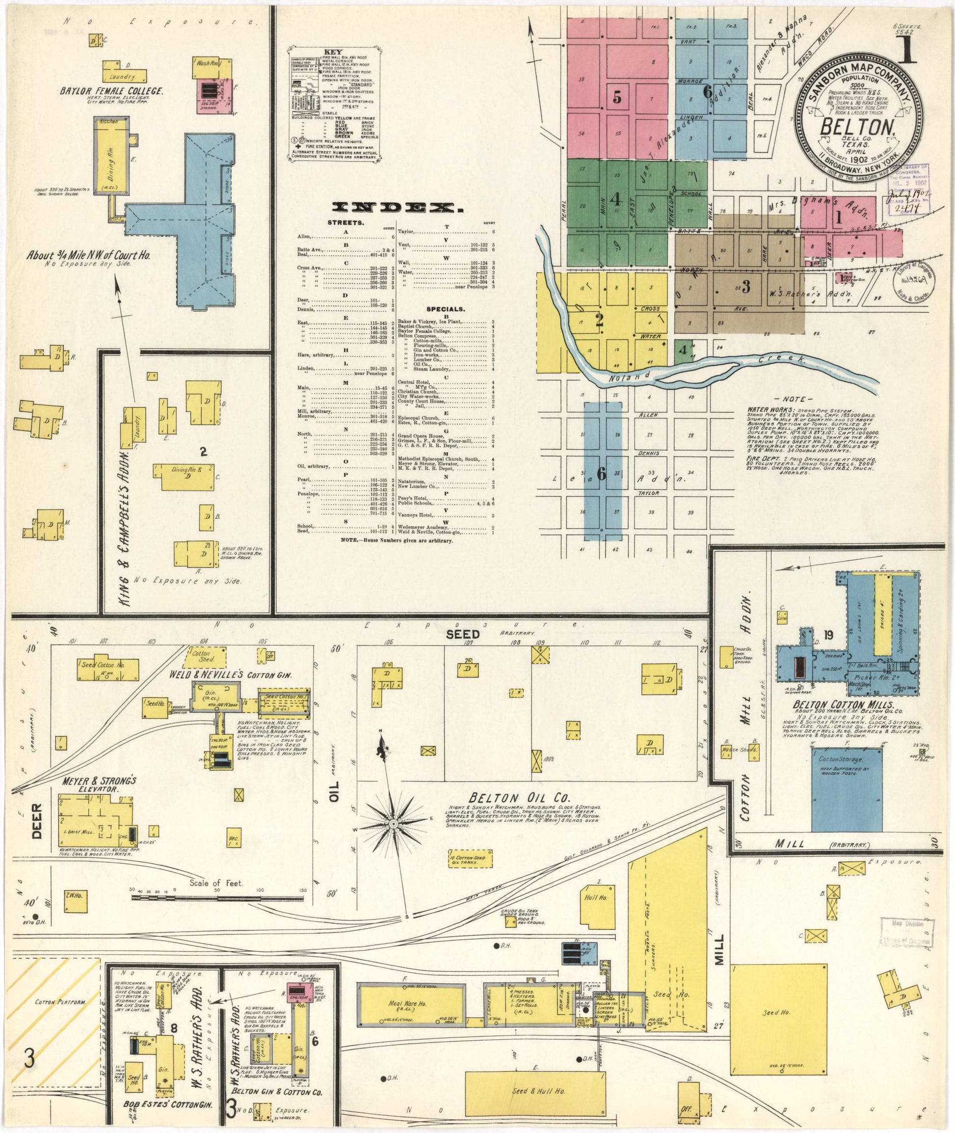 Sanborn Fire Insurance Map from Belton, Bell County, Texas (1902), Sheet #0001 - Historic Sanborn Fire Insurance Map Print, vintage old map wall art, antique decor, genealogy gift, Texas Texas map