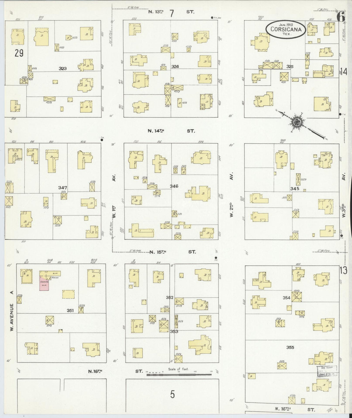 Sanborn Fire Insurance Map from Corsicana, Navarro County, Texas (1910), Sheet #0006 - Complete Map Set gallery image, historic Sanborn map, vintage wall art, Texas Texas