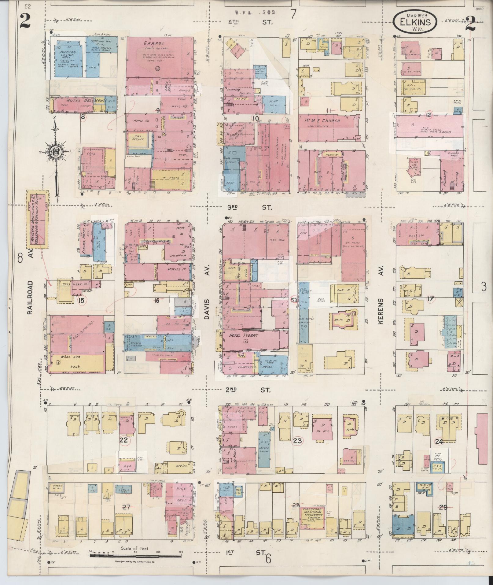 Sanborn Fire Insurance Map from Elkins, Randolph County, West Virginia (1950), Sheet #0002 - Complete Map Set gallery image, historic Sanborn map, vintage wall art, West Virginia West Virginia