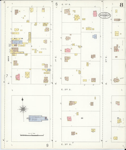 Sanborn Fire Insurance Map from Brigham City, Box Elder County, Utah (1907), Sheet #0008 - Historic Sanborn Fire Insurance Map Print, vintage old map wall art, antique decor, genealogy gift, Utah Utah map