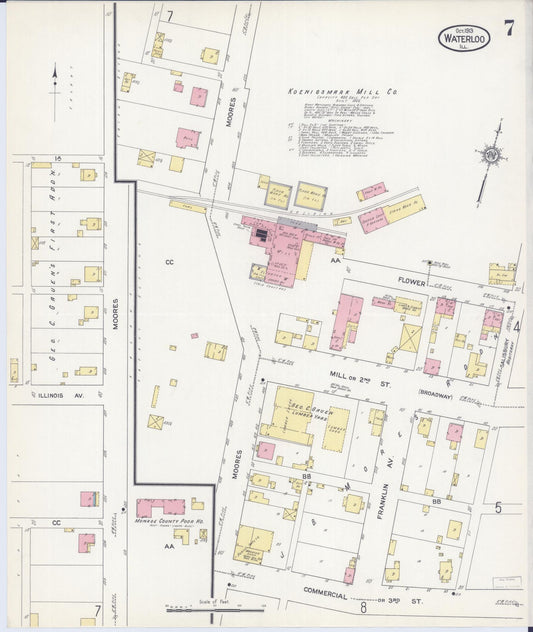 Sanborn Fire Insurance Map from Waterloo, Monroe County, Illinois (1913), Sheet #0007 - Historic Sanborn Fire Insurance Map Print, vintage old map wall art, antique decor, genealogy gift, Illinois Illinois map
