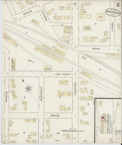 Sanborn Fire Insurance Map from Winchendon, Worcester County, Massachusetts (1885), Sheet #0002 - Historic Sanborn Fire Insurance Map Print, vintage old map wall art, antique decor, genealogy gift, Massachusetts Massachusetts map