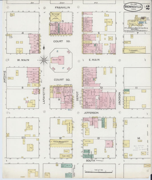 Sanborn Fire Insurance Map from Brownsville, Haywood County, Tennessee (1887), Sheet #0002 - Historic Sanborn Fire Insurance Map Print, vintage old map wall art, antique decor, genealogy gift, Tennessee Tennessee map