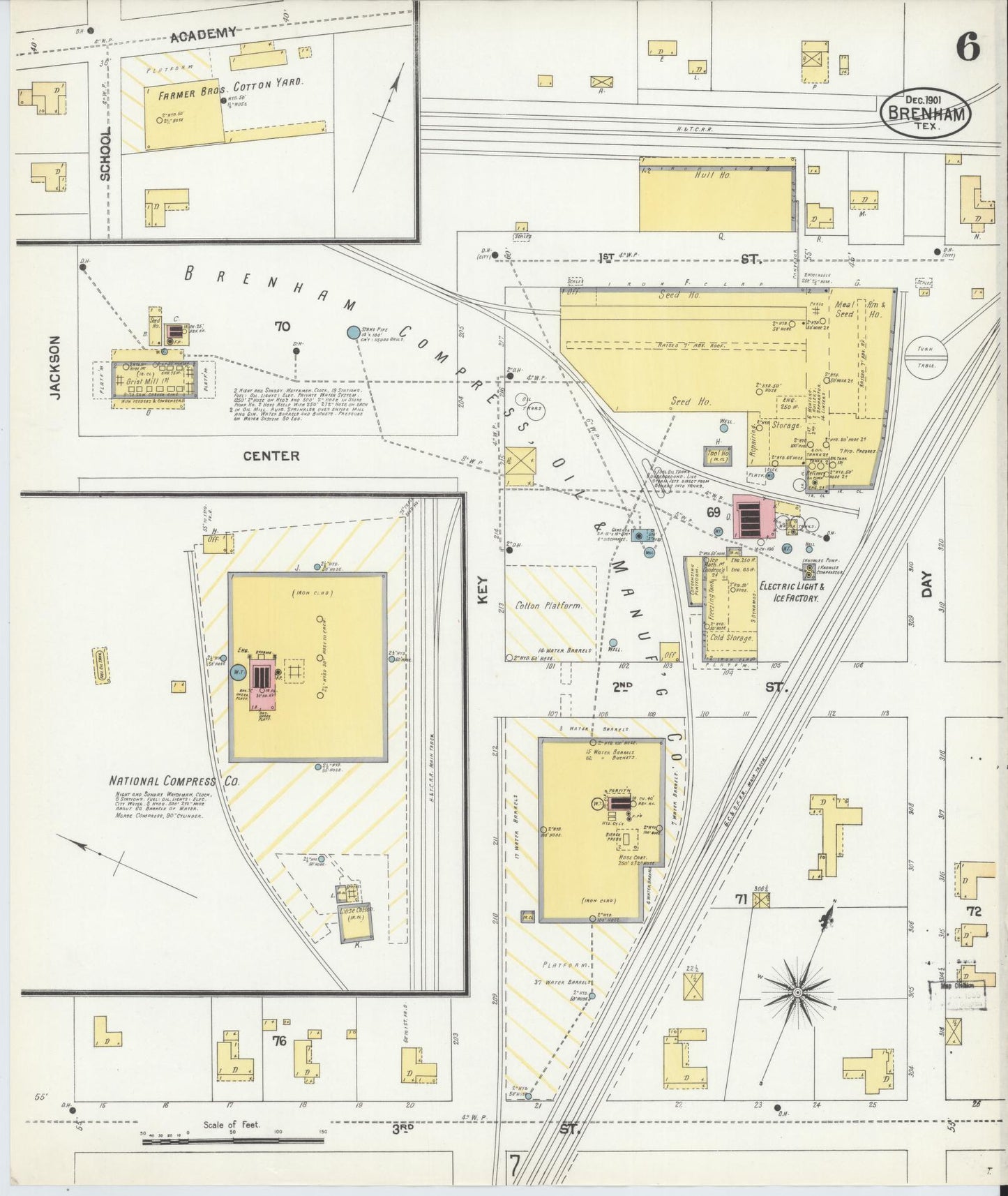 Sanborn Fire Insurance Map from Brenham, Washington County, Texas (1901), Sheet #0006 - Historic Sanborn Fire Insurance Map Print, vintage old map wall art, antique decor, genealogy gift, Texas Texas map