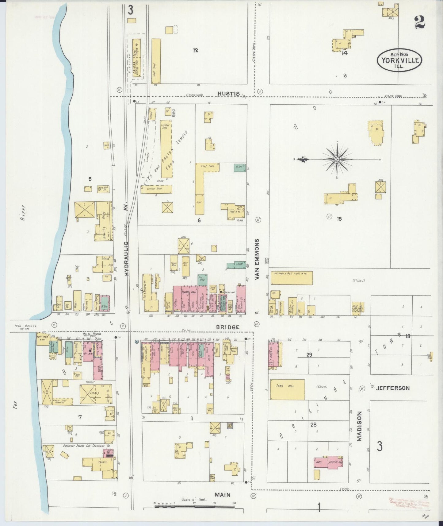 Sanborn Fire Insurance Map from Yorkville, Kendall County, Illinois (1905), Sheet #0002 - Complete Map Set gallery image, historic Sanborn map, vintage wall art, Illinois Illinois