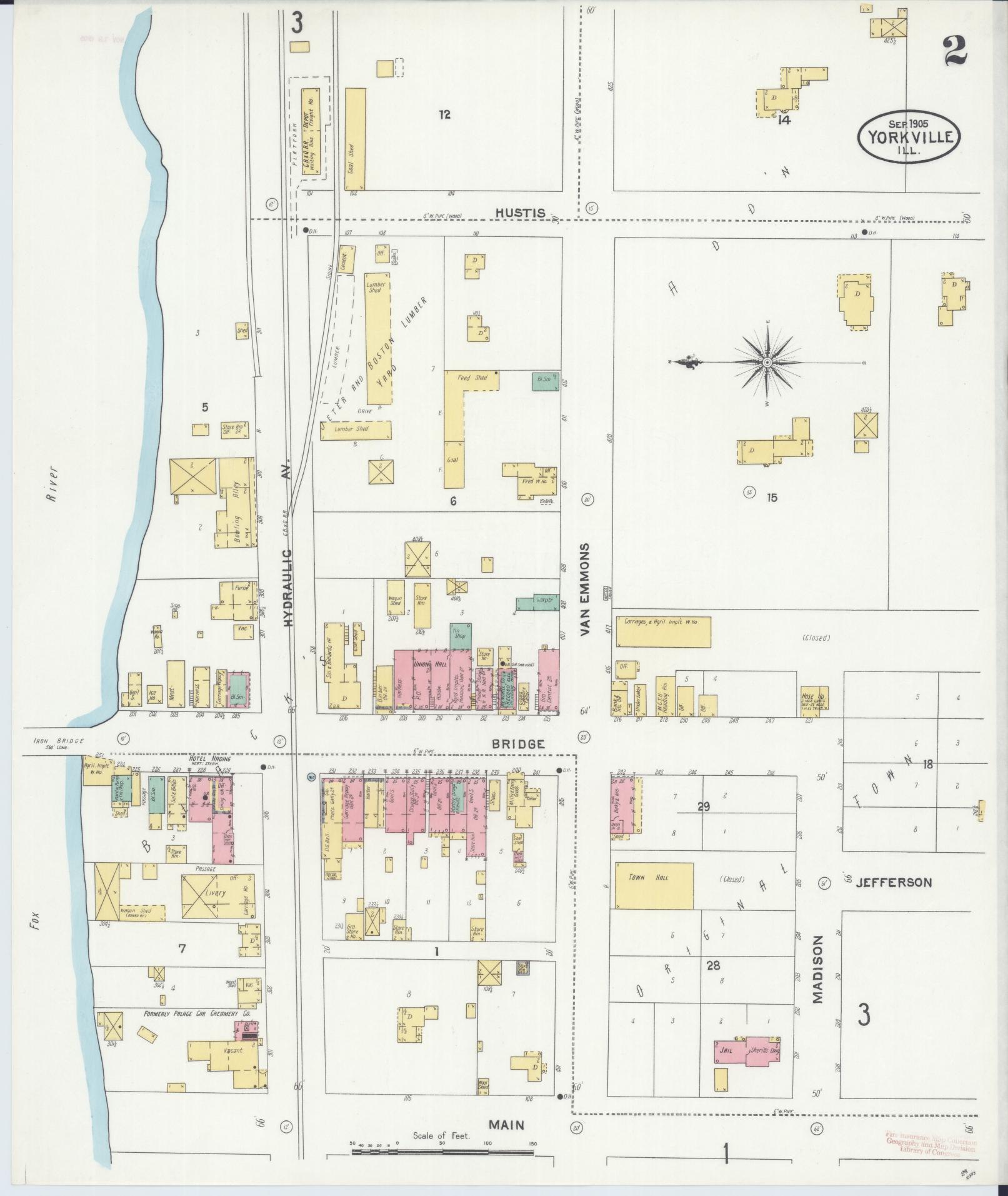 Sanborn Fire Insurance Map from Yorkville, Kendall County, Illinois (1905), Sheet #0002 - Complete Map Set gallery image, historic Sanborn map, vintage wall art, Illinois Illinois