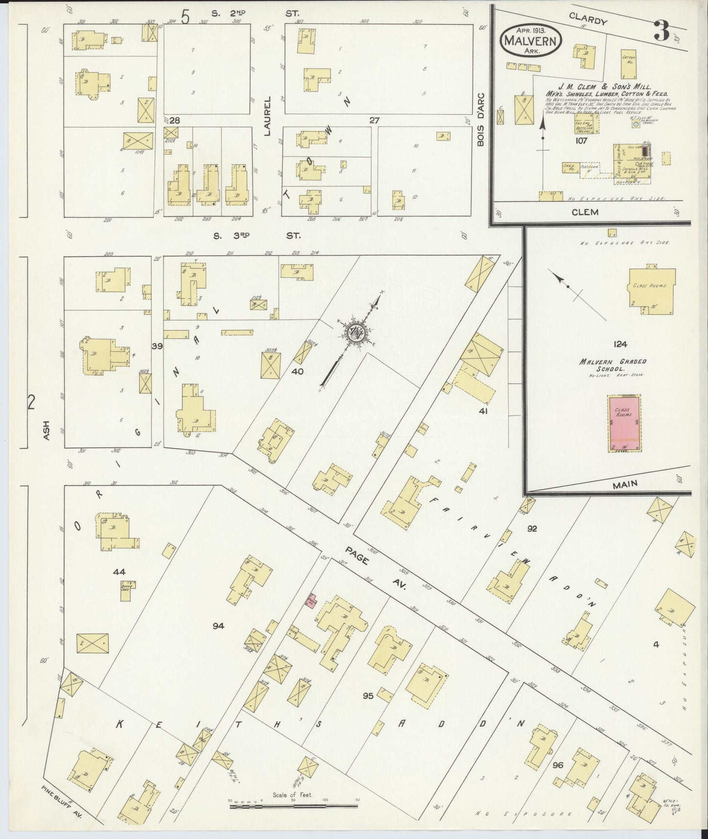 Sanborn Fire Insurance Map from Malvern, Hot Springs County, Arkansas (1913), Sheet #0003 - Historic Sanborn Fire Insurance Map Print, vintage old map wall art, antique decor, genealogy gift, Arkansas Arkansas map