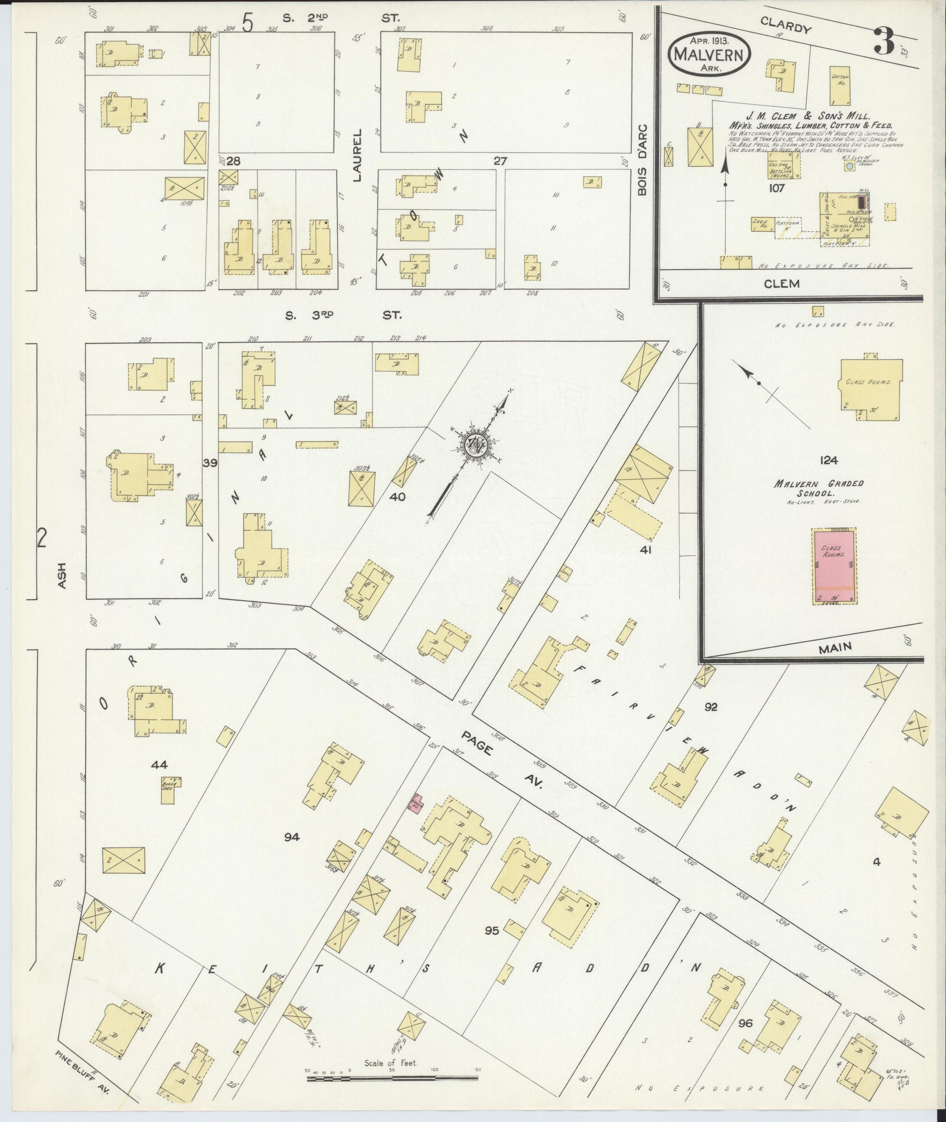 Sanborn Fire Insurance Map from Malvern, Hot Springs County, Arkansas (1913), Sheet #0003 - Historic Sanborn Fire Insurance Map Print, vintage old map wall art, antique decor, genealogy gift, Arkansas Arkansas map