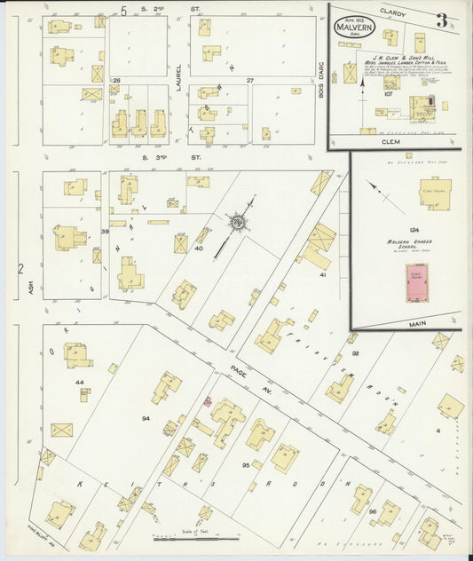 Sanborn Fire Insurance Map from Malvern, Hot Springs County, Arkansas (1913), Sheet #0003 - Historic Sanborn Fire Insurance Map Print, vintage old map wall art, antique decor, genealogy gift, Arkansas Arkansas map