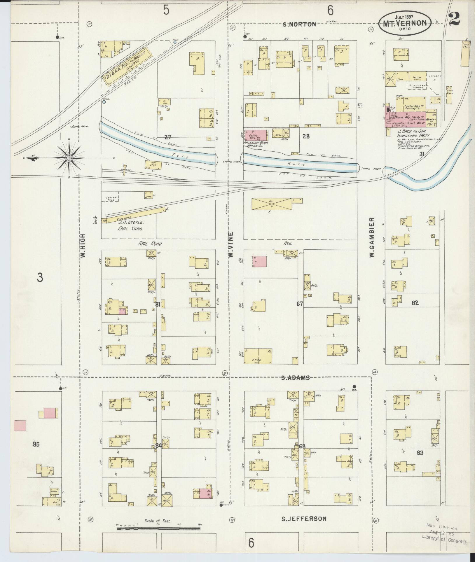 Sanborn Fire Insurance Map from Mount Vernon, Knox County, Ohio (1897), Sheet #0002 - Historic Sanborn Fire Insurance Map Print, vintage old map wall art, antique decor, genealogy gift, Ohio Ohio map