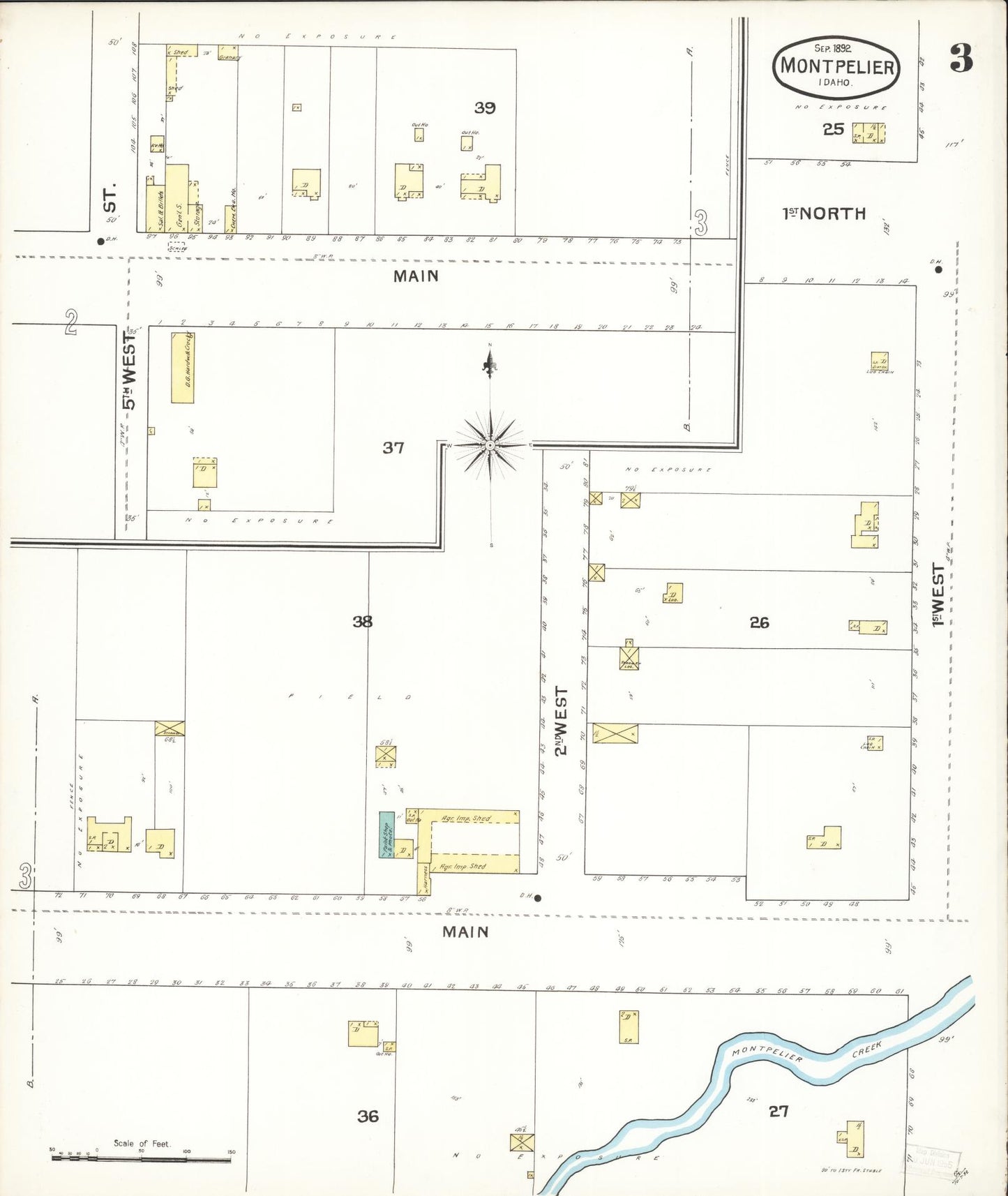 Sanborn Fire Insurance Map from Montpelier, Bear Lake County, Idaho (1892), Sheet #0003 - Historic Sanborn Fire Insurance Map Print, vintage old map wall art, antique decor, genealogy gift, Idaho Idaho map