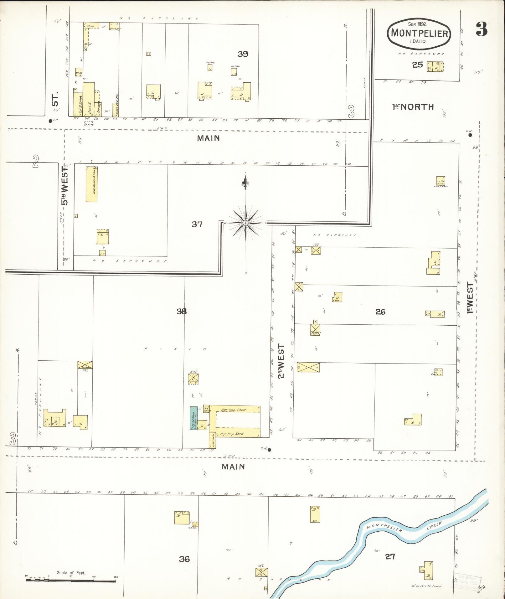 Sanborn Fire Insurance Map from Montpelier, Bear Lake County, Idaho (1892), Sheet #0003 - Historic Sanborn Fire Insurance Map Print, vintage old map wall art, antique decor, genealogy gift, Idaho Idaho map