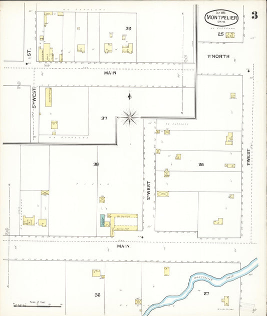 Sanborn Fire Insurance Map from Montpelier, Bear Lake County, Idaho (1892), Sheet #0003 - Historic Sanborn Fire Insurance Map Print, vintage old map wall art, antique decor, genealogy gift, Idaho Idaho map