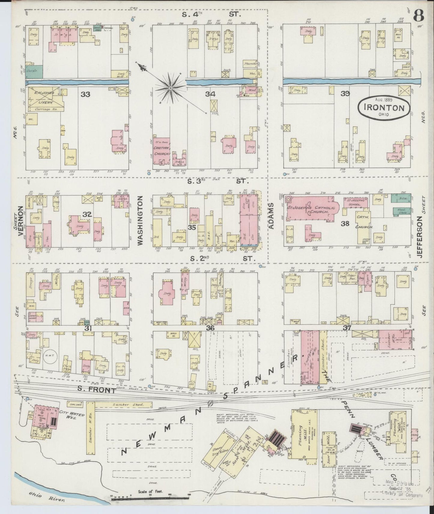 Sanborn Fire Insurance Map from Ironton, Lawrence County, Ohio (1889), Sheet #0008 - Complete Map Set gallery image, historic Sanborn map, vintage wall art, Ohio Ohio