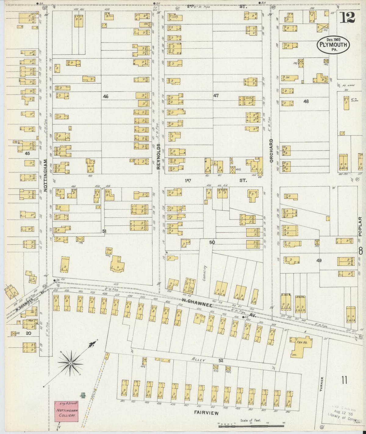 Sanborn Fire Insurance Map from Plymouth, Luzerne County, Pennsylvania (1902), Sheet #0012 - Historic Sanborn Fire Insurance Map Print, vintage old map wall art, antique decor, genealogy gift, Pennsylvania Pennsylvania map