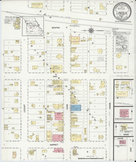 Sanborn Fire Insurance Map from Lincoln, Benton County, Missouri (1921), Sheet #0001 - Historic Sanborn Fire Insurance Map Print, vintage old map wall art, antique decor, genealogy gift, Missouri Missouri map