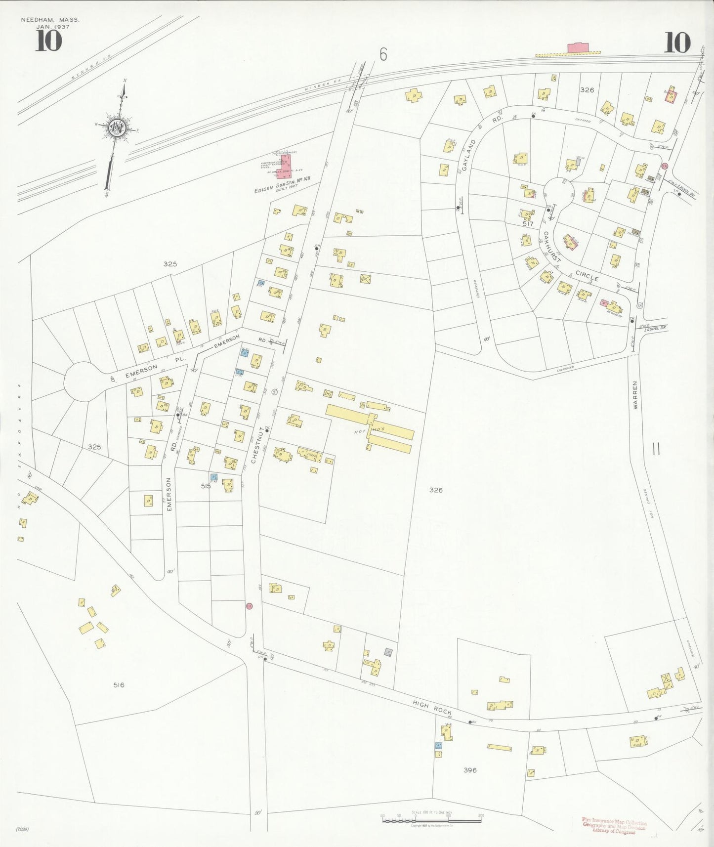 Sanborn Fire Insurance Map from Needham, Norfolk County, Massachusetts (1937), Sheet #0010 - Complete Map Set gallery image, historic Sanborn map, vintage wall art, Massachusetts Massachusetts