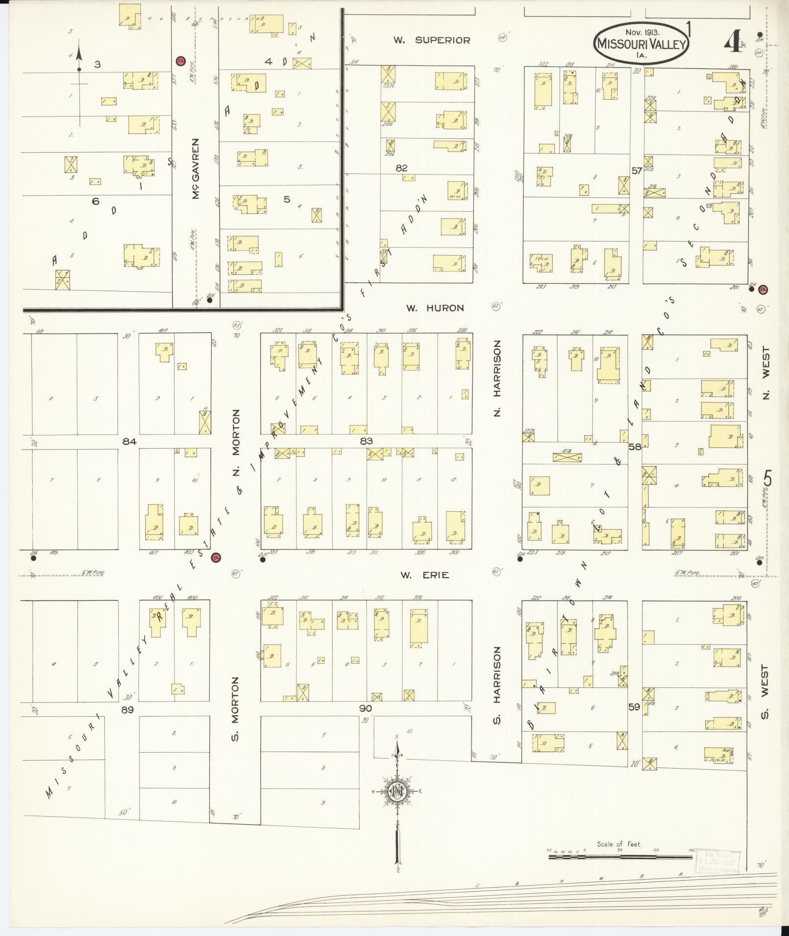 Sanborn Fire Insurance Map from Missouri Valley, Harrison County, Iowa (1913), Sheet #0004 - Complete Map Set gallery image, historic Sanborn map, vintage wall art, Missouri Missouri