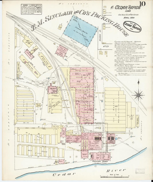 Sanborn Fire Insurance Map from Cedar Rapids, Linn County, Iowa (1884), Sheet #0010 - Historic Sanborn Fire Insurance Map Print, vintage old map wall art