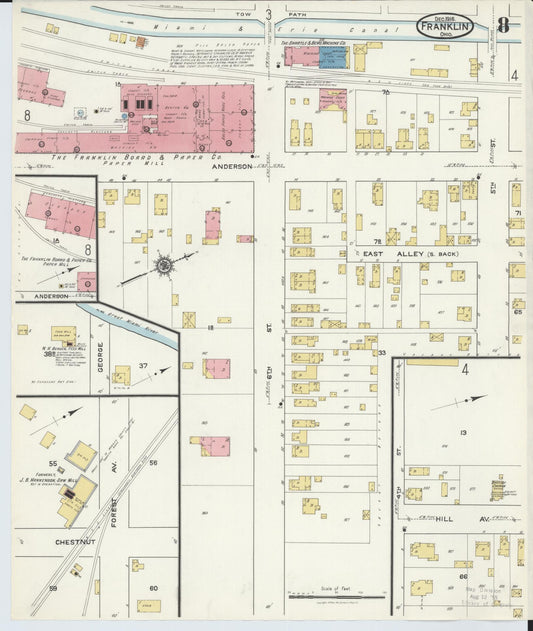 Sanborn Fire Insurance Map from Franklin, Warren County, Ohio (1916), Sheet #0008 - Historic Sanborn Fire Insurance Map Print, vintage old map wall art, antique decor, genealogy gift, Ohio Ohio map