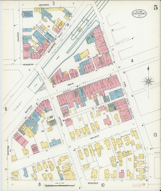 Sanborn Fire Insurance Map from Lockport, Niagara County, New York (1903), Sheet #0005 - Historic Sanborn Fire Insurance Map Print, vintage old map wall art, antique decor, genealogy gift, New York New York map