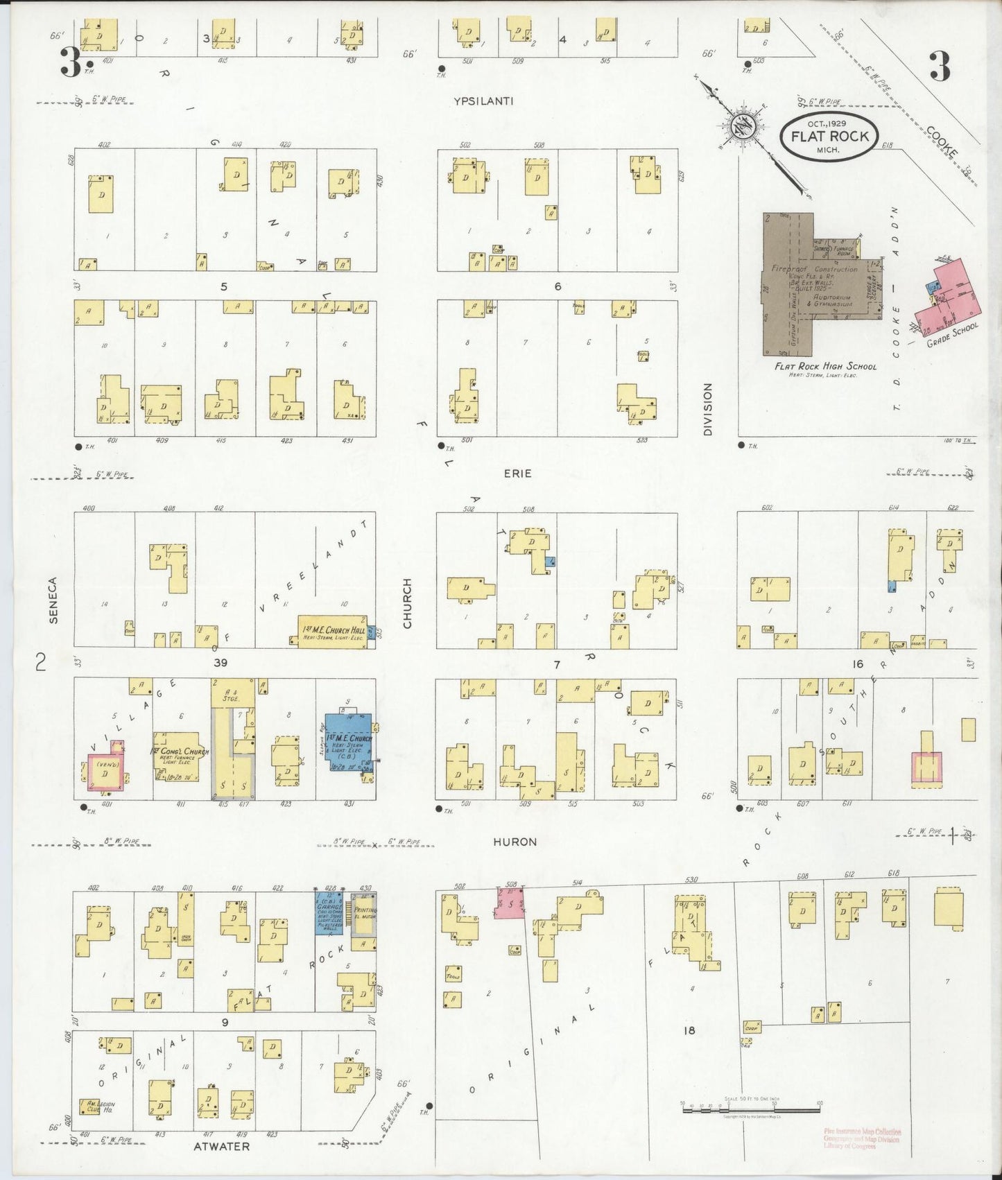 Sanborn Fire Insurance Map from Flat Rock, Wayne County, Michigan (1929), Sheet #0003 - Complete Map Set gallery image, historic Sanborn map, vintage wall art, Michigan Michigan