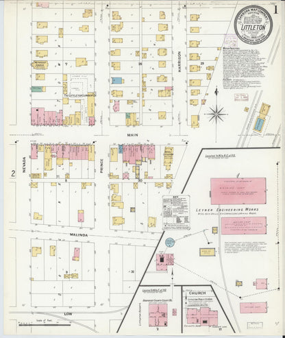 Sanborn Fire Insurance Map from Littleton, Arapahoe County, Colorado (1908), Sheet #0001 - Complete Map Set gallery image, historic Sanborn map, vintage wall art, Colorado Colorado