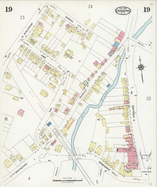 Sanborn Fire Insurance Map from Ossining, Westchester County, New York (1924), Sheet #0019 - Historic Sanborn Fire Insurance Map Print, vintage old map wall art, antique decor, genealogy gift, New York New York map