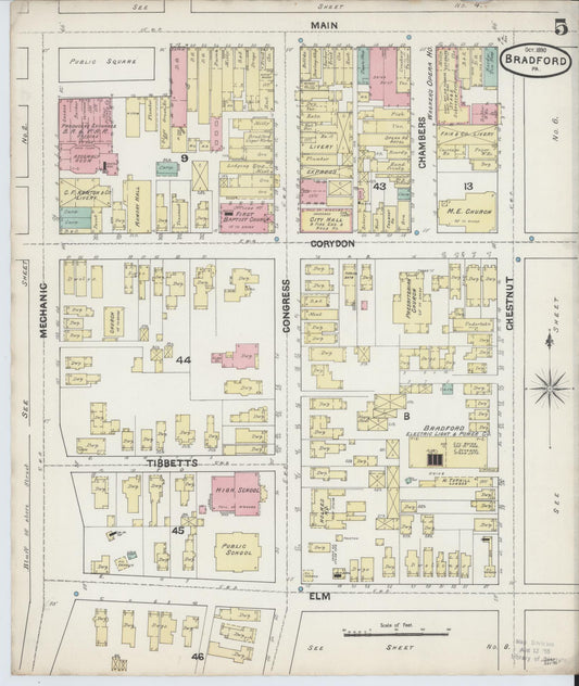 Sanborn Fire Insurance Map from Bradford, McKean County, Pennsylvania (1890), Sheet #0005 - Historic Sanborn Fire Insurance Map Print, vintage old map wall art, antique decor, genealogy gift, Pennsylvania Pennsylvania map