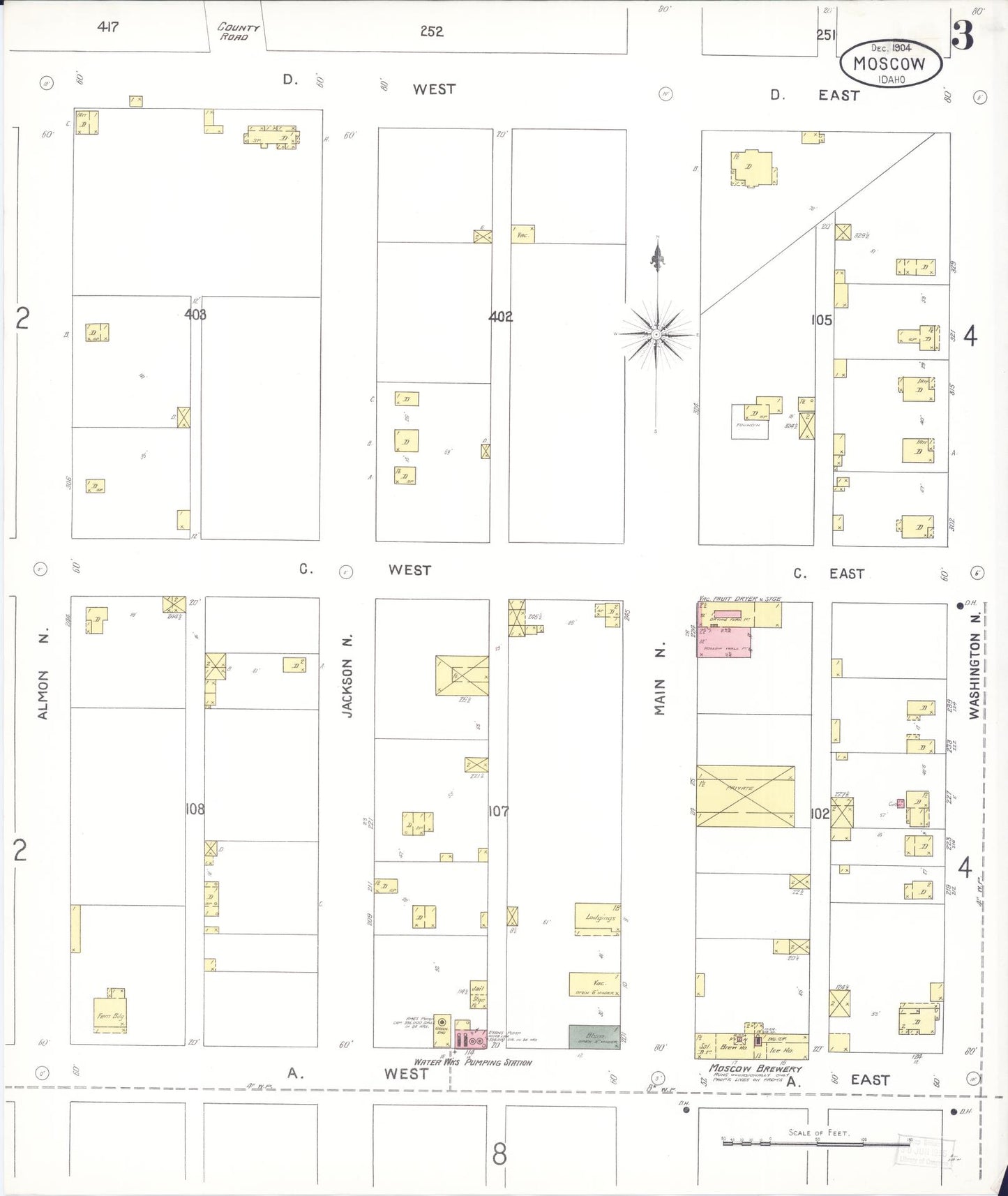 Sanborn Fire Insurance Map from Moscow, Latah County, Idaho (1904), Sheet #0003 - Complete Map Set gallery image, historic Sanborn map, vintage wall art, Idaho Idaho