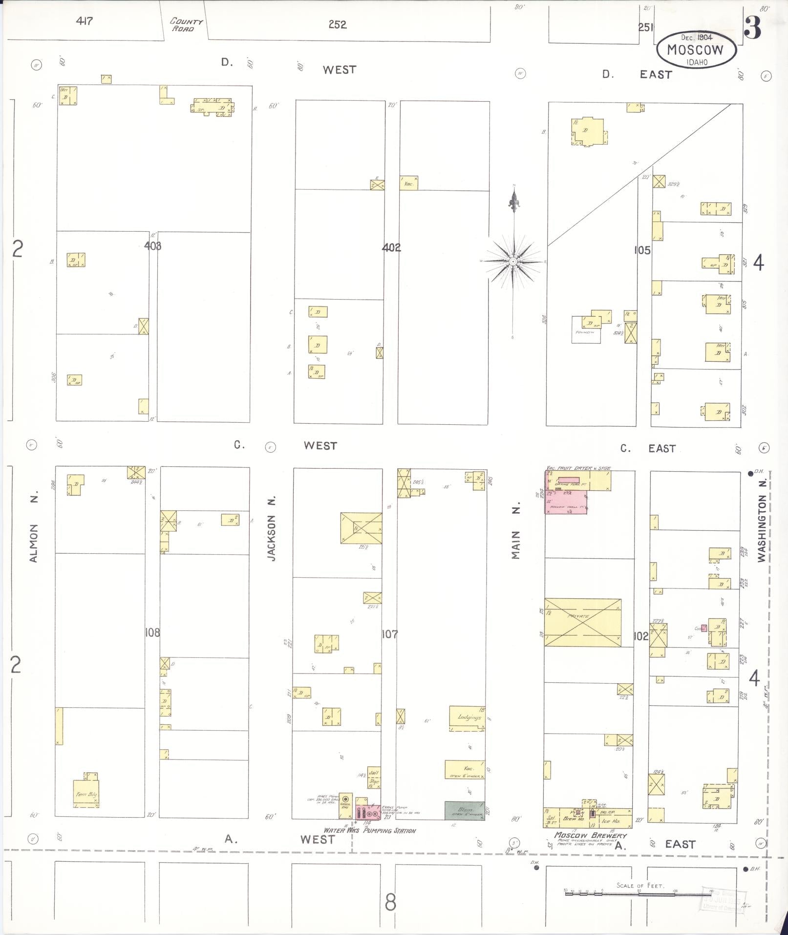 Sanborn Fire Insurance Map from Moscow, Latah County, Idaho (1904), Sheet #0003 - Complete Map Set gallery image, historic Sanborn map, vintage wall art, Idaho Idaho