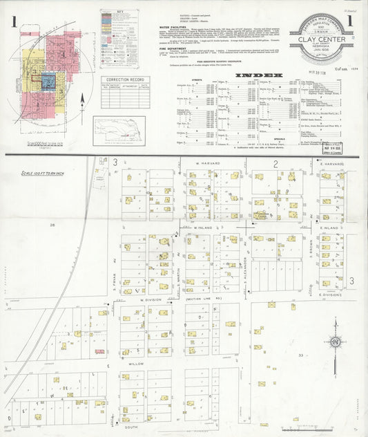 Sanborn Fire Insurance Map from Clay Center, Clay County, Nebraska (1936), Sheet #0001 - Complete Map Set gallery image, historic Sanborn map, vintage wall art, Nebraska Nebraska