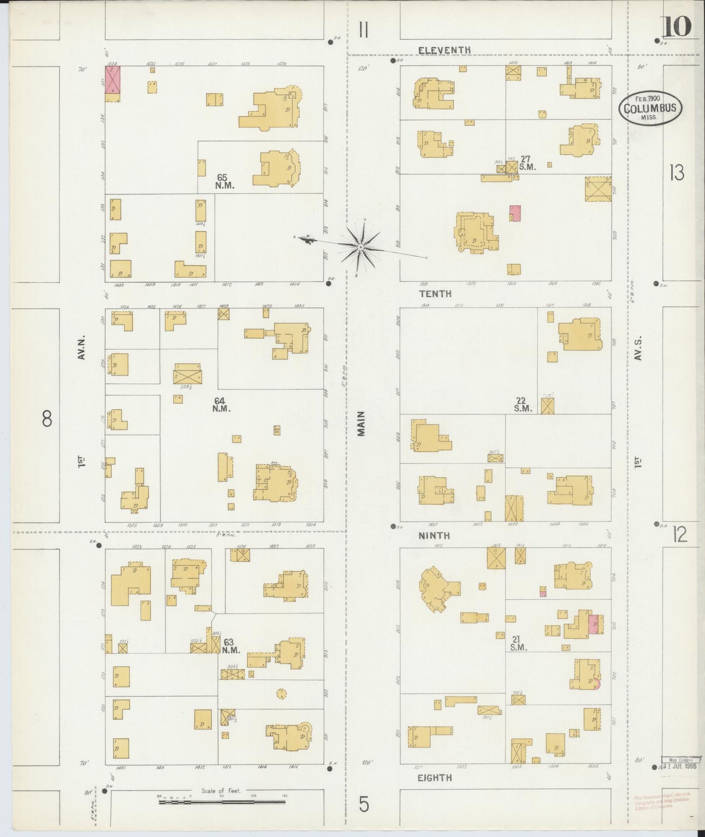 Sanborn Fire Insurance Map from Columbus, Lowndes County, Mississippi (1900), Sheet #0010 - Complete Map Set gallery image, historic Sanborn map, vintage wall art, Mississippi Mississippi