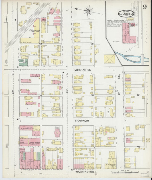 Sanborn Fire Insurance Map from Columbus, Bartholomew County, Indiana (1892), Sheet #0009 - Historic Sanborn Fire Insurance Map Print, vintage old map wall art, antique decor, genealogy gift, Indiana Indiana map