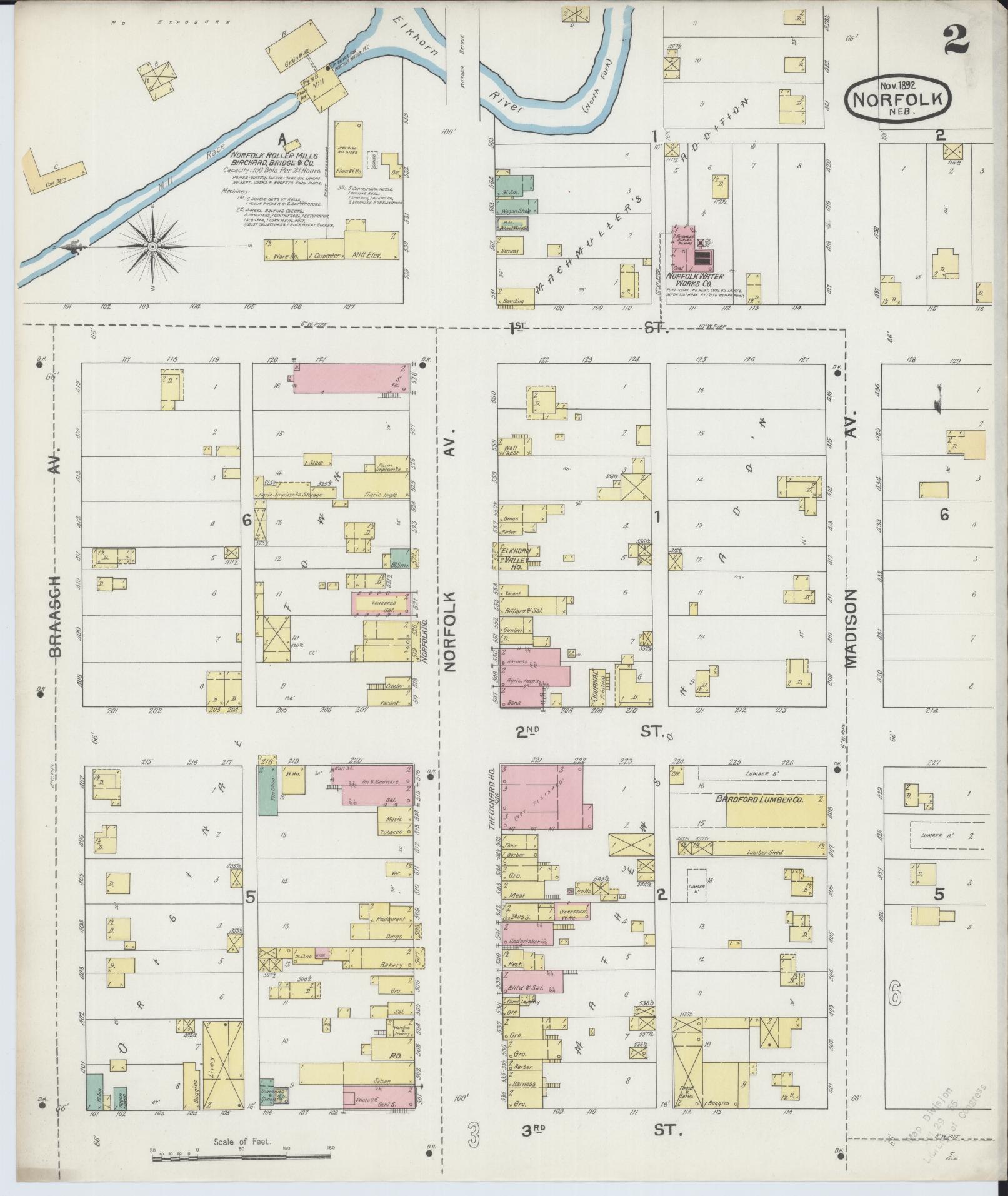 Sanborn Fire Insurance Map from Norfolk, Madison County, Nebraska (1892), Sheet #0002 - Historic Sanborn Fire Insurance Map Print, vintage old map wall art, antique decor, genealogy gift, Nebraska Nebraska map