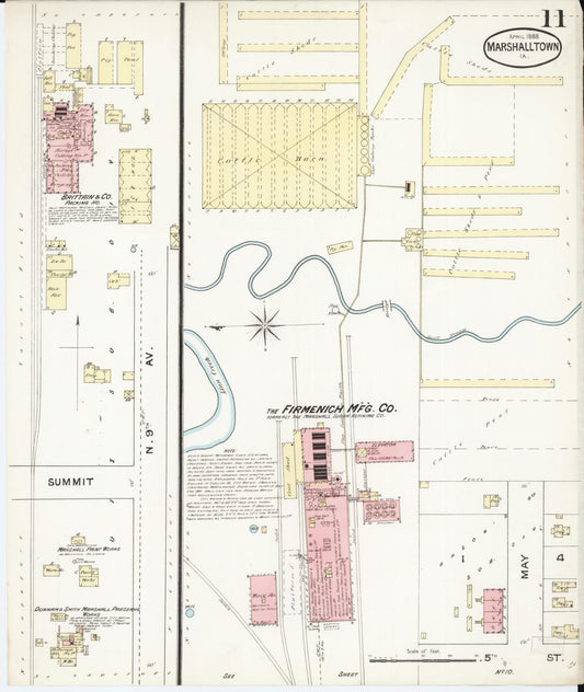 Sanborn Fire Insurance Map from Marshalltown, Marshall County, Iowa (1888), Sheet #0011 - Historic Sanborn Fire Insurance Map Print, vintage old map wall art