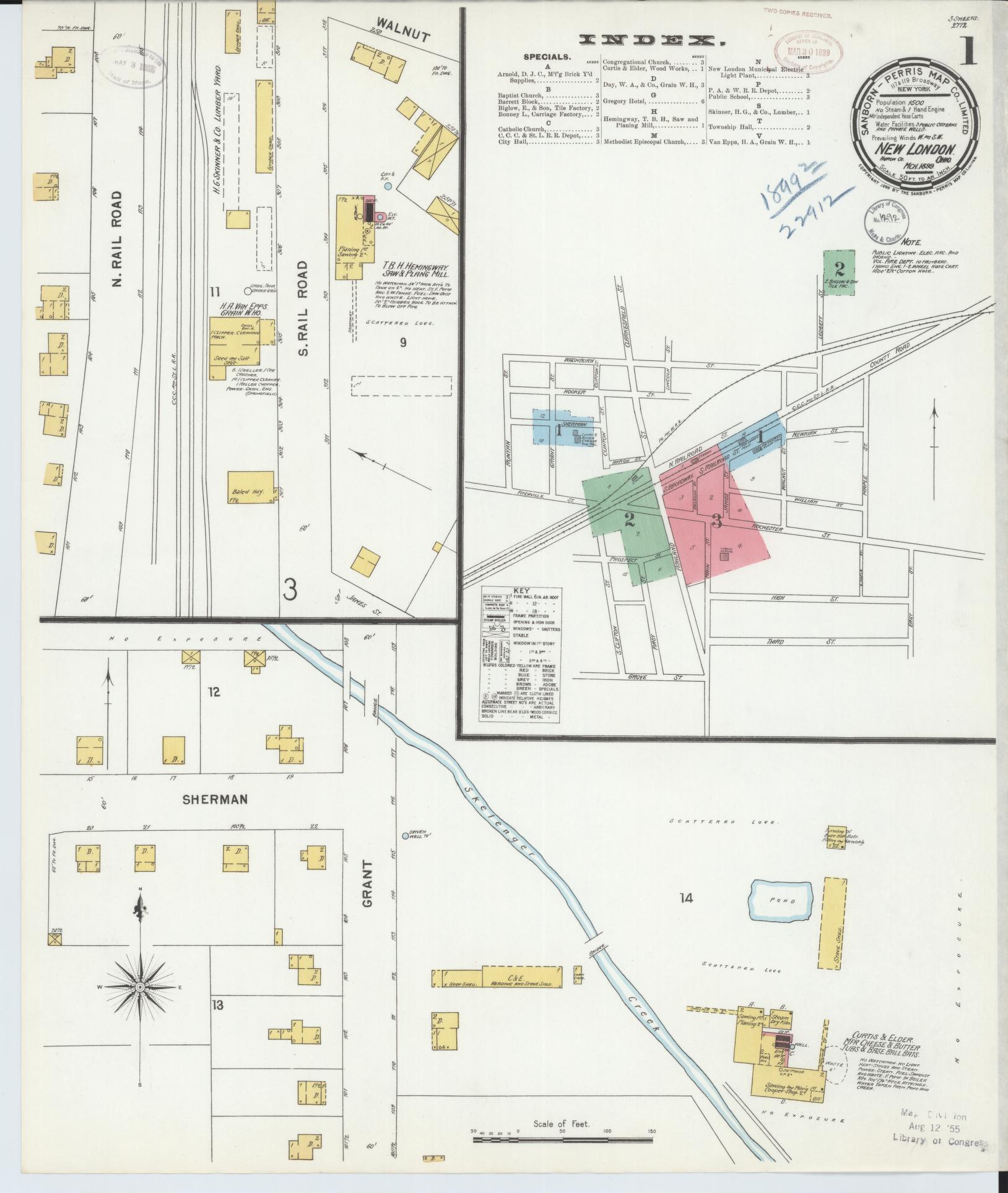 Sanborn Fire Insurance Map from New London, Huron County, Ohio (1899), Sheet #0001 - Complete Map Set gallery image, historic Sanborn map, vintage wall art, Ohio Ohio
