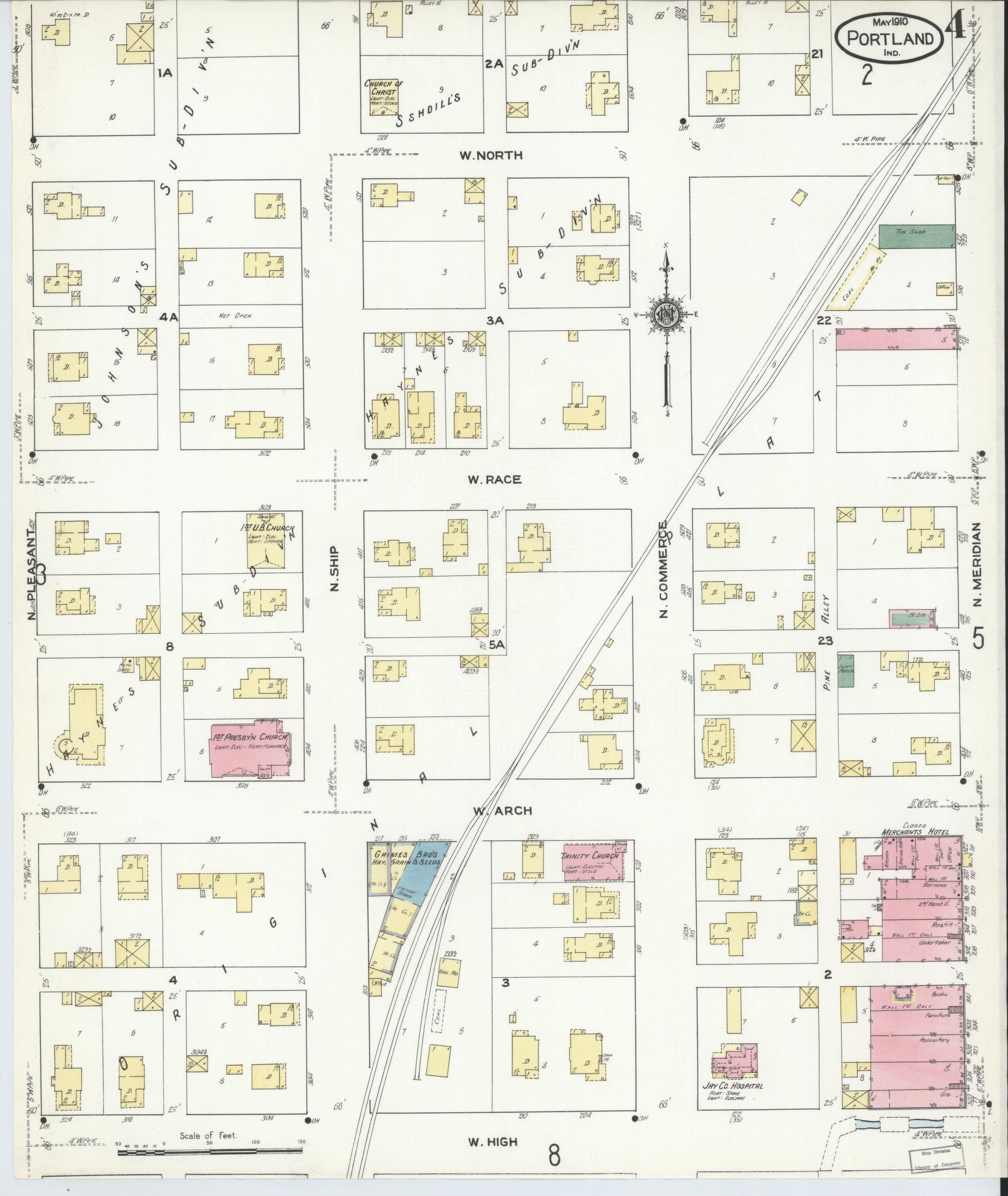 Sanborn Fire Insurance Map from Portland, Jay County, Indiana (1910), Sheet #0004 - Complete Map Set gallery image, historic Sanborn map, vintage wall art, Indiana Indiana