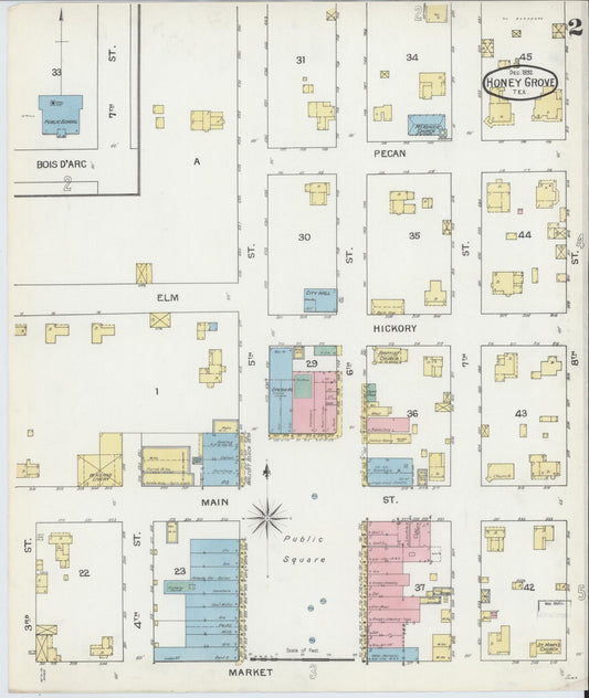 Sanborn Fire Insurance Map from Honey Grove, Fannin County, Texas (1892), Sheet #0002 - Historic Sanborn Fire Insurance Map Print, vintage old map wall art, antique decor, genealogy gift, Texas Texas map