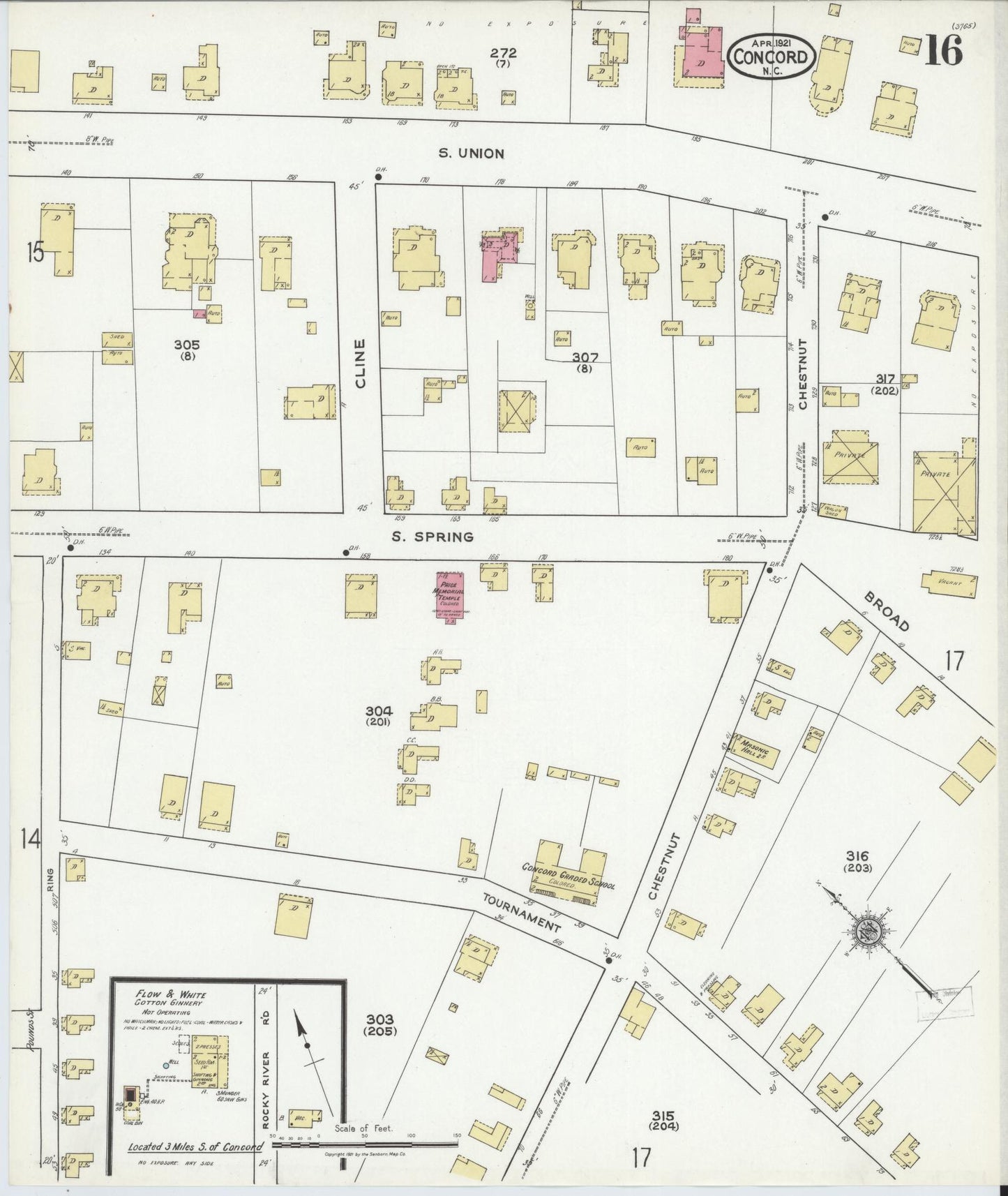 Sanborn Fire Insurance Map from Concord, Cabarrus County, North Carolina (1921), Sheet #0016 - Historic Sanborn Fire Insurance Map Print, vintage old map wall art, antique decor, genealogy gift, North Carolina North Carolina map