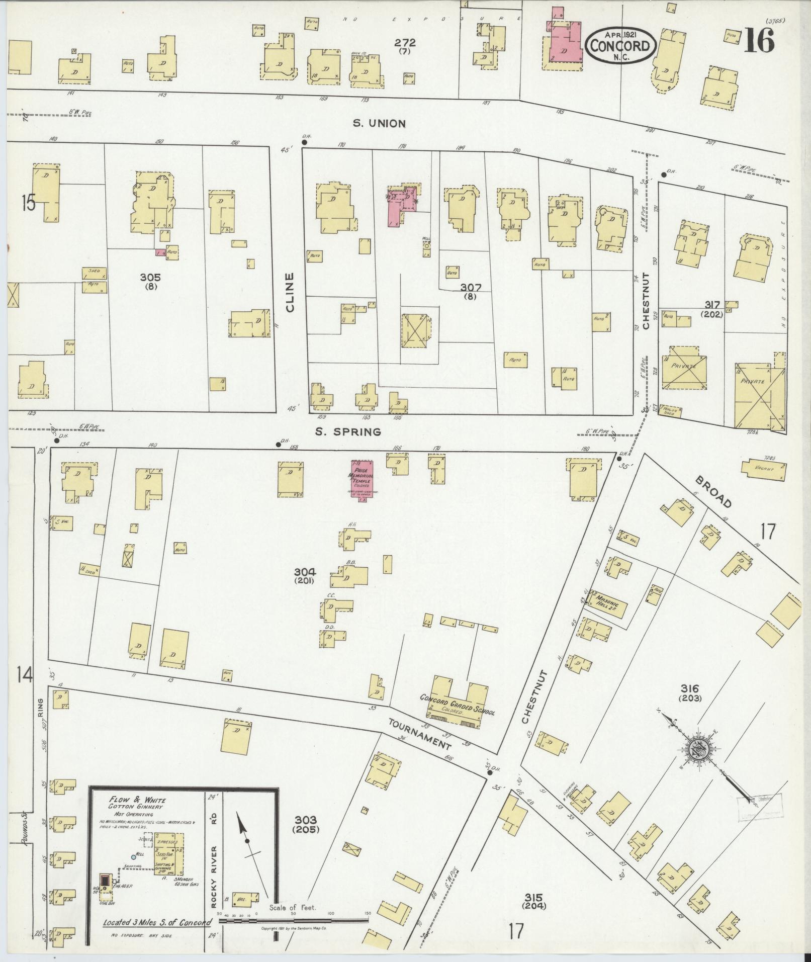 Sanborn Fire Insurance Map from Concord, Cabarrus County, North Carolina (1921), Sheet #0016 - Historic Sanborn Fire Insurance Map Print, vintage old map wall art, antique decor, genealogy gift, North Carolina North Carolina map