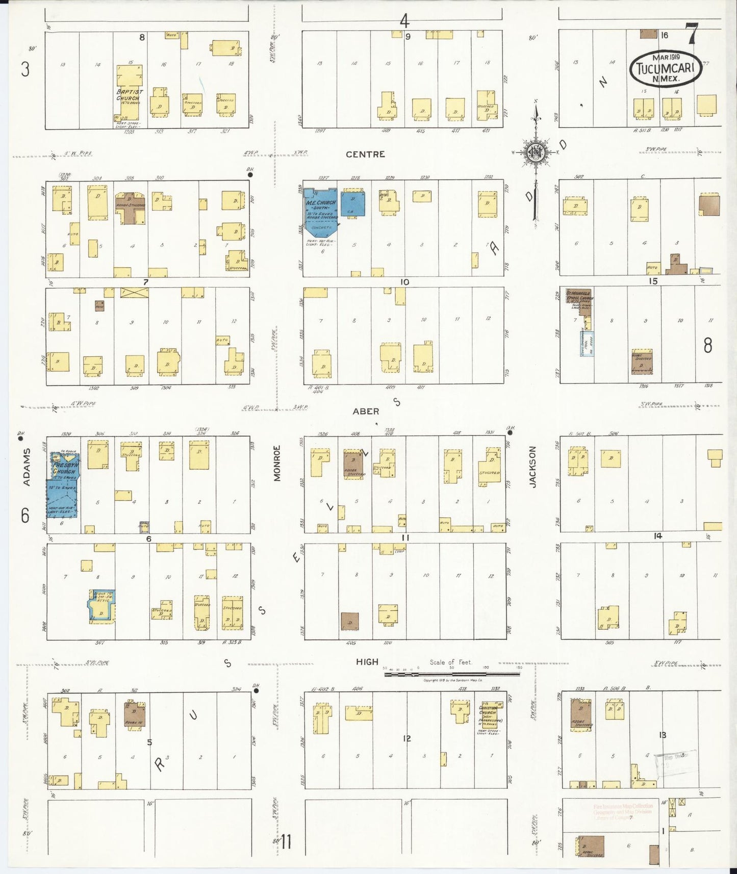 Sanborn Fire Insurance Map from Tucumcari, Quay County, New Mexico (1919), Sheet #0007 - Complete Map Set gallery image, historic Sanborn map, vintage wall art, New Mexico New Mexico