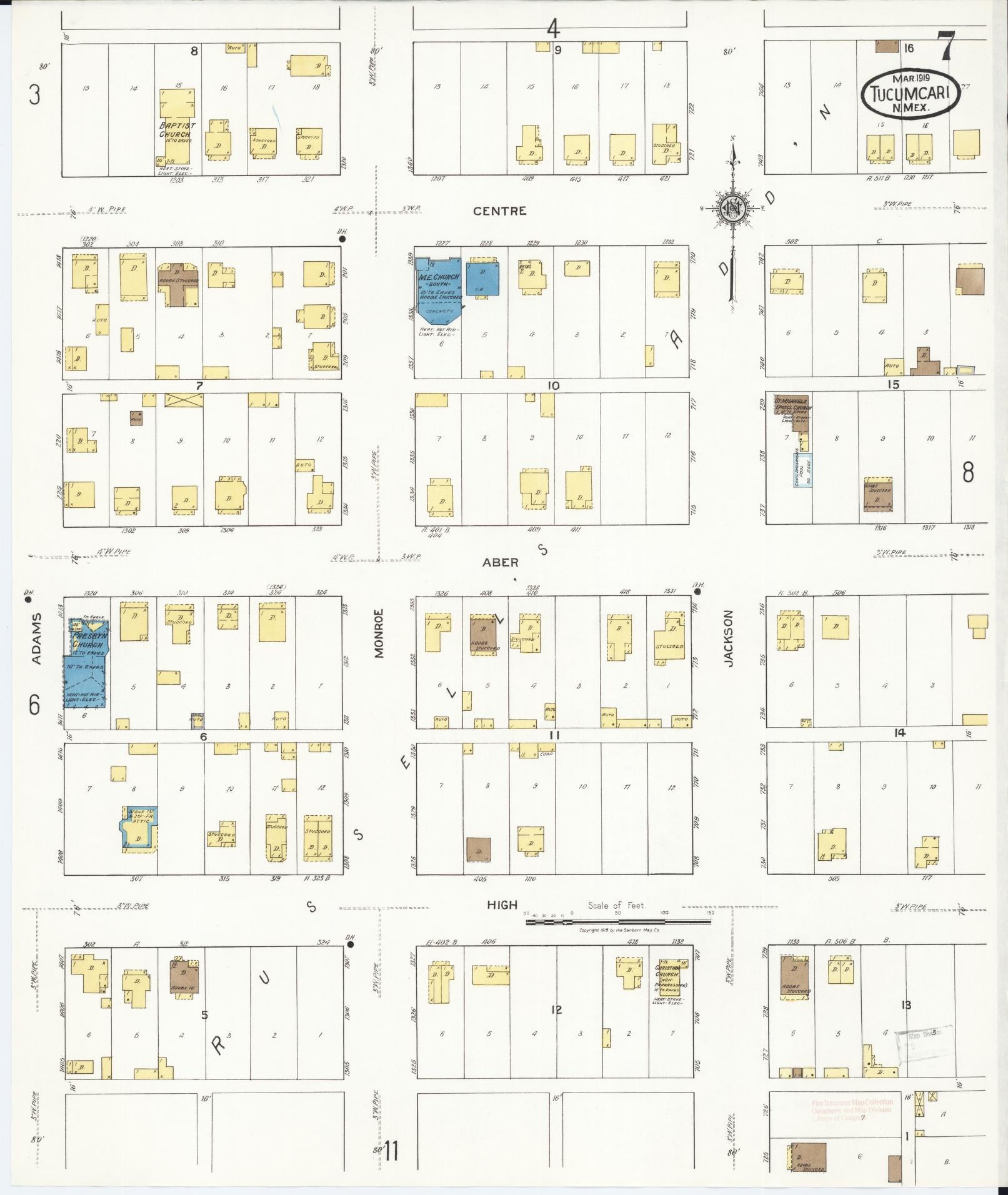 Sanborn Fire Insurance Map from Tucumcari, Quay County, New Mexico (1919), Sheet #0007 - Complete Map Set gallery image, historic Sanborn map, vintage wall art, New Mexico New Mexico