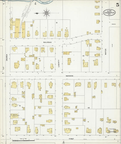 Sanborn Fire Insurance Map from Evansville, Rock County, Wisconsin (1907), Sheet #0005 - Historic Sanborn Fire Insurance Map Print, vintage old map wall art, antique decor, genealogy gift, Wisconsin Wisconsin map