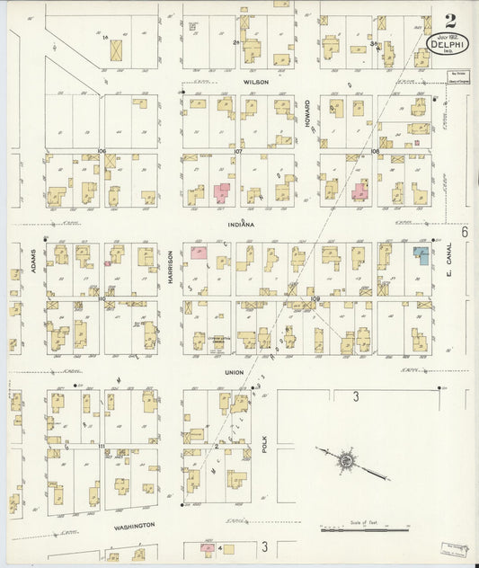 Sanborn Fire Insurance Map from Delphi, Carroll County, Indiana (1912), Sheet #0002 - Historic Sanborn Fire Insurance Map Print, vintage old map wall art, antique decor, genealogy gift, Indiana Indiana map